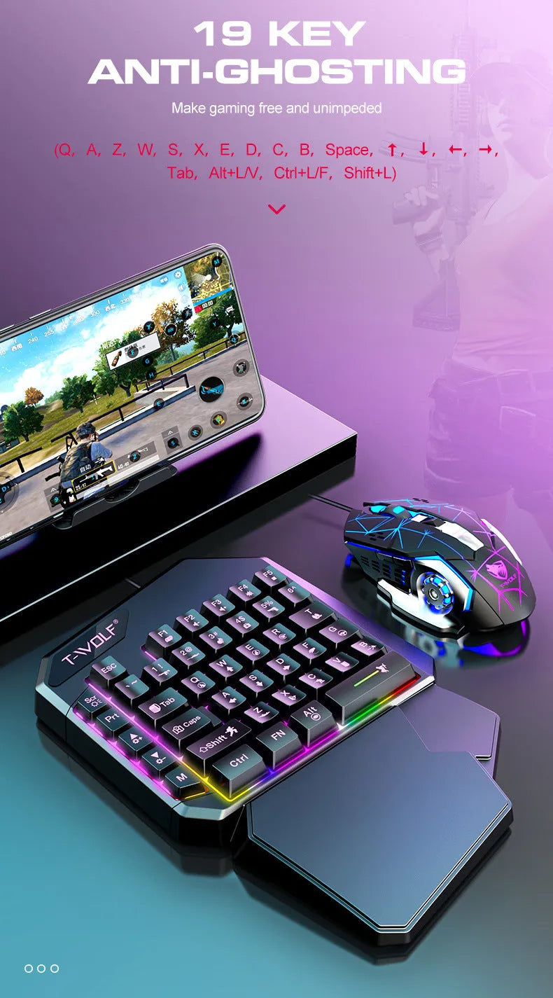 Lei Lang TF900 single hand mouse keyboard suit with plastic construction and 1.5m cable