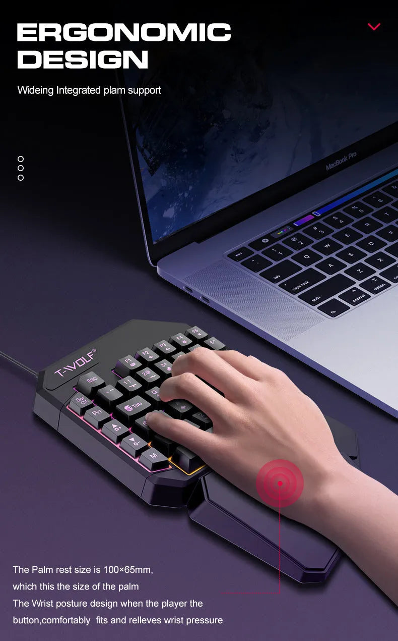Lei Lang TF900 single hand mouse keyboard suit with plastic construction and 1.5m cable