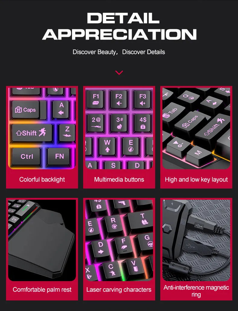 Lei Lang TF900 single hand mouse keyboard suit with plastic construction and 1.5m cable