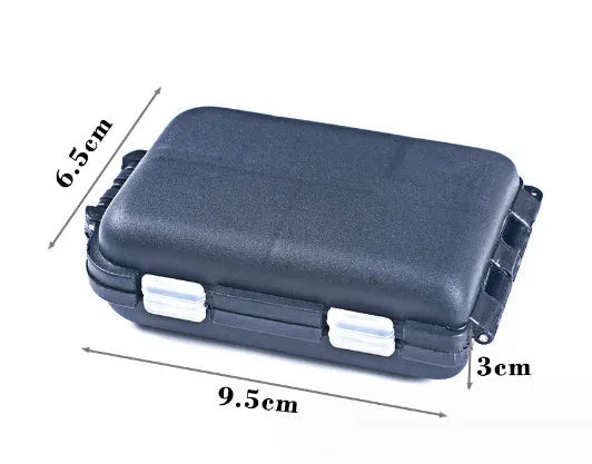 Small green plastic fishing tackle box with 10 internal compartments for hooks and lures.