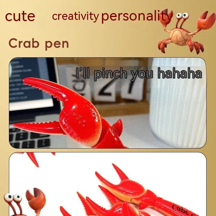 Brightly coloured plastic crab-shaped novelty ballpoint pen with movable claws.