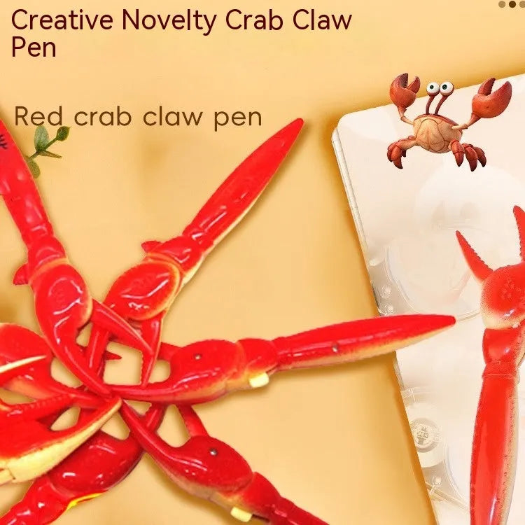 Brightly coloured plastic crab-shaped novelty ballpoint pen with movable claws.