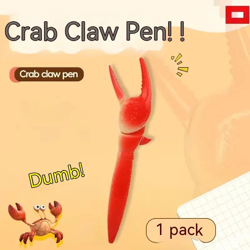 Brightly coloured plastic crab-shaped novelty ballpoint pen with movable claws.
