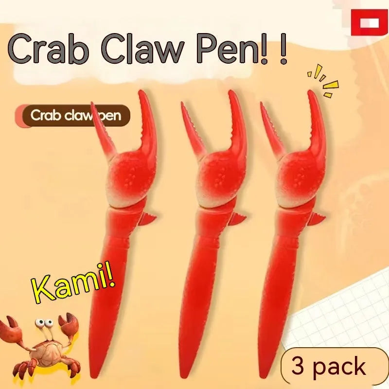 Brightly coloured plastic crab-shaped novelty ballpoint pen with movable claws.