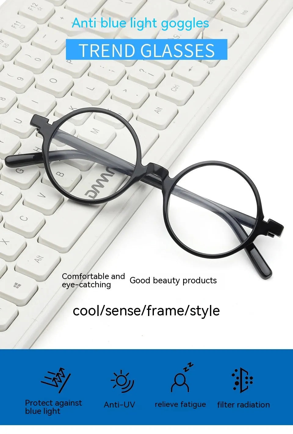 Retro round flat mirror glasses in four colour options for fashion accessories