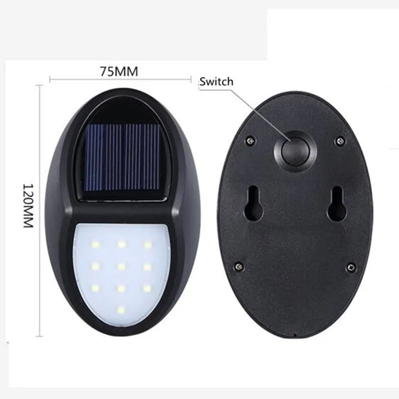 Black rectangular solar-powered LED wall light for outdoor garden use.