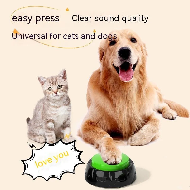 Recordable pet button dog voice acoustic generator in light green ABS plastic 4x9cm on floor