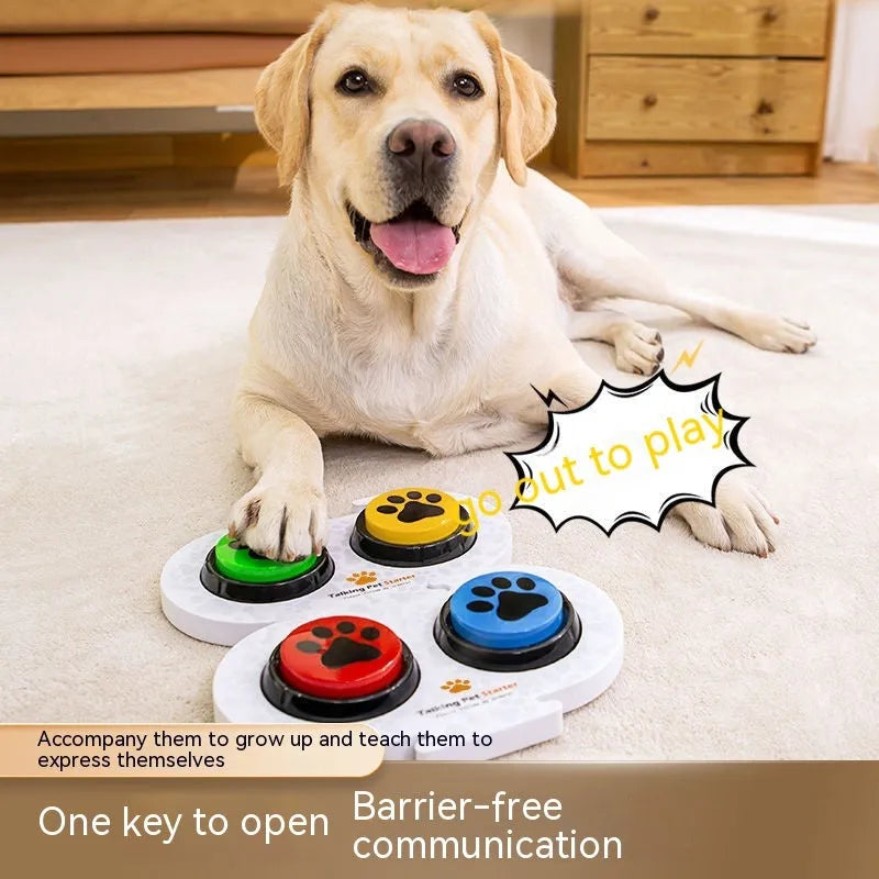 Recordable pet button dog voice acoustic generator in light green ABS plastic 4x9cm on floor