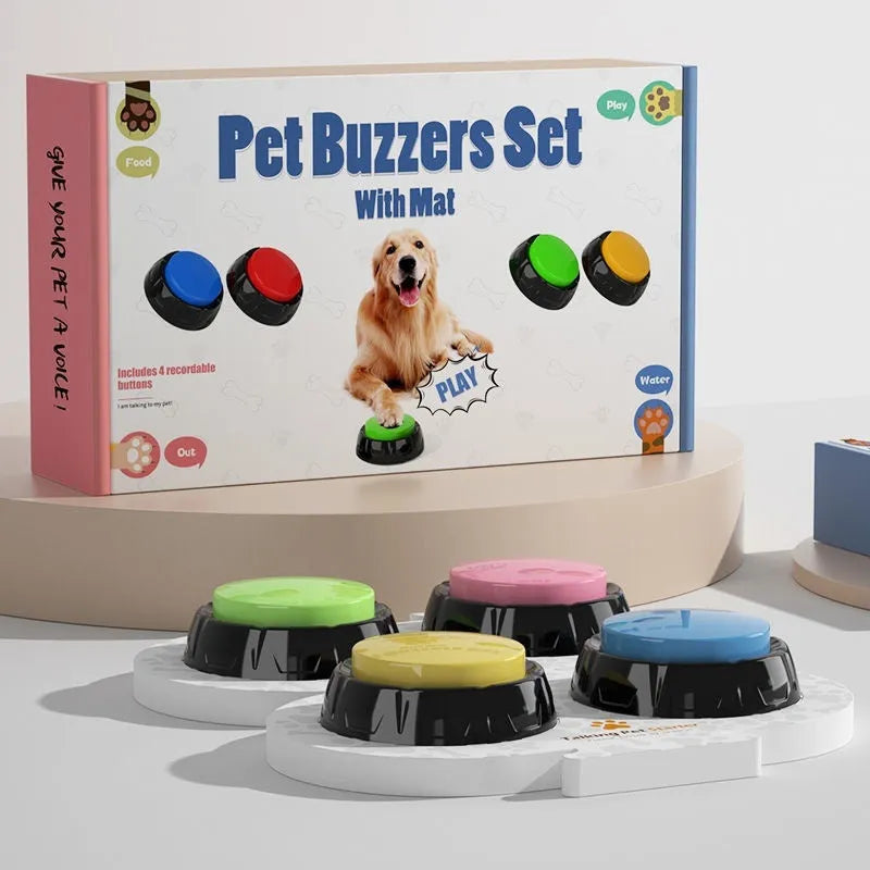 Recordable pet button dog voice acoustic generator in light green ABS plastic 4x9cm on floor