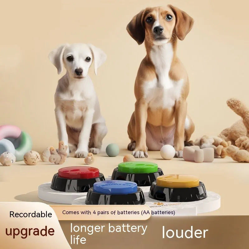 Recordable pet button dog voice acoustic generator in light green ABS plastic 4x9cm on floor