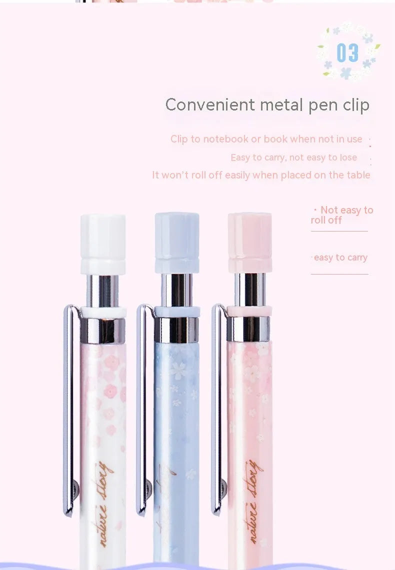 Set of three 0.5mm automatic cartoon pencils with HB lead refills in mixed colours.