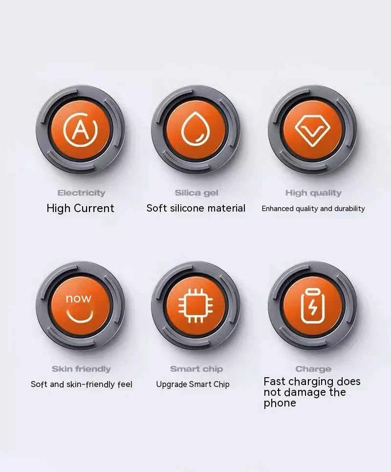 Zinc alloy rotating three-in-one data cable with light and elbow USB design, orange colour, on a white background
