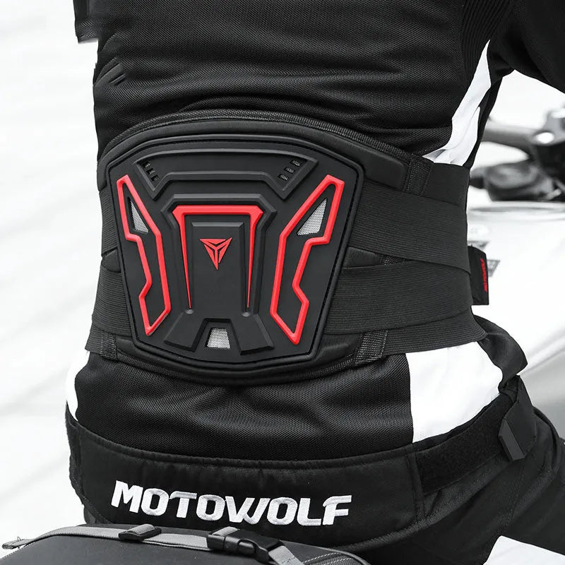 MDL1028 motorcycle waist support harness in black or red colour with adjustable sizing