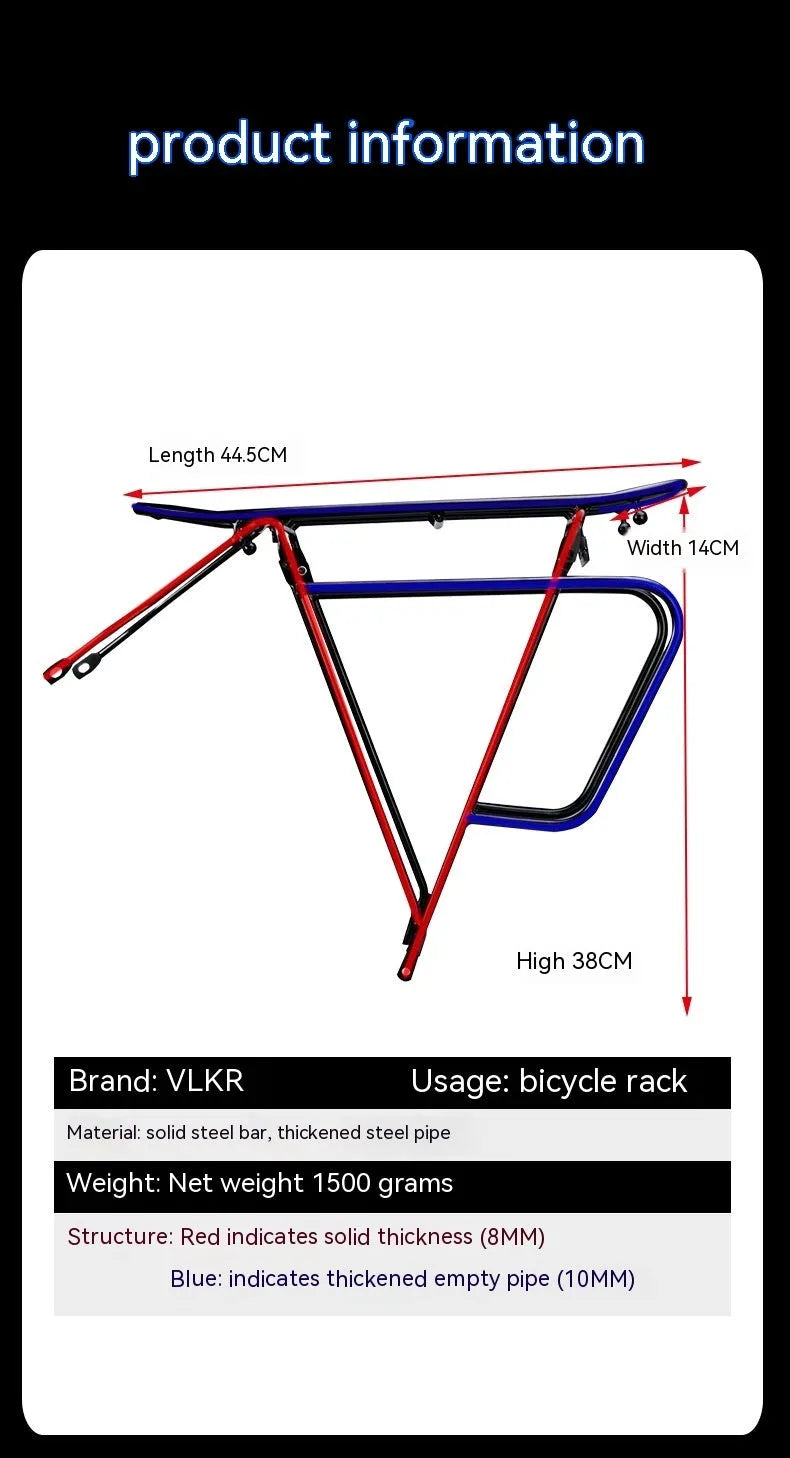 Bicycle pack shelf made of steel and aluminium alloy with screw U piece