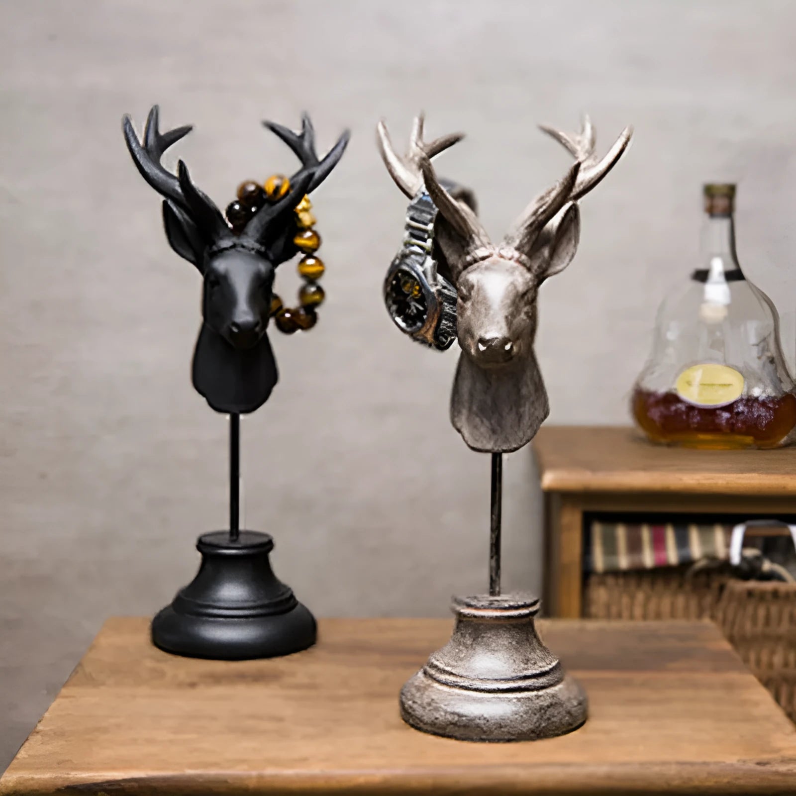 Tall natural resin animal sculpture home decoration in black, white, or wood colour.