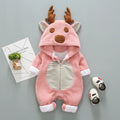 Long sleeve cotton baby romper with lace-up chest closure in khaki, pink or white.