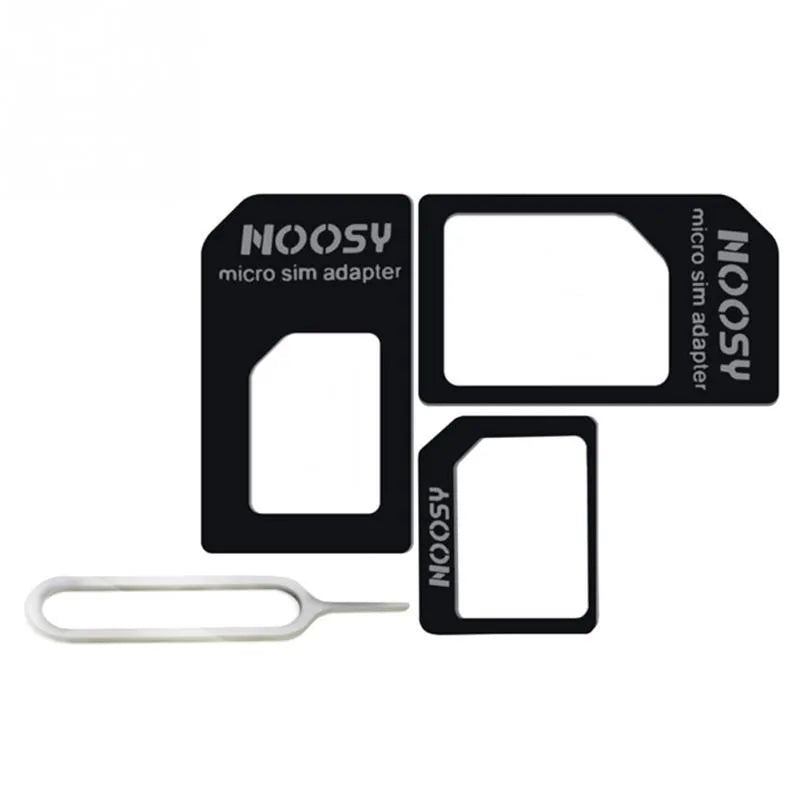 Three-piece SIM card kit with removal tool and adapter frames in black and white colour options