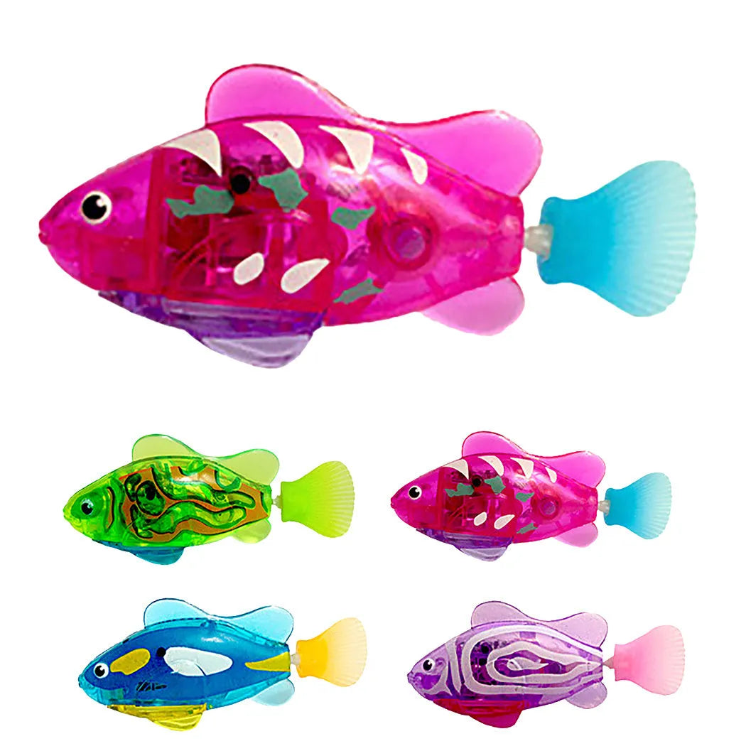 Electronic LED cat toy fish with swimming motion and light-up grass section
