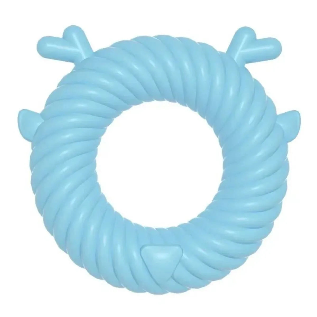 Deer-shaped dog chew toy in light blue with spiral groove teeth cleaning design