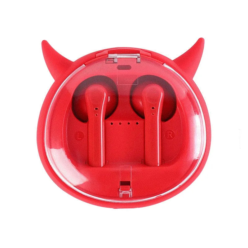 Red TWS 5.0 wireless Bluetooth headset with compact design for in-ear use