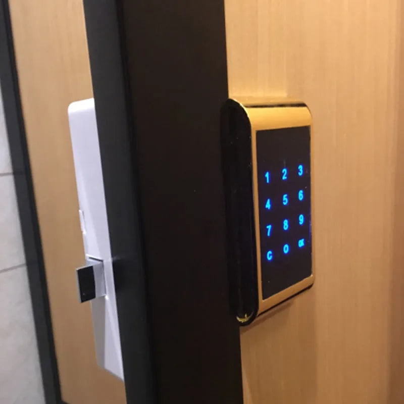 Silver zinc alloy temporary digital code lock showing keypad and mounting bracket.