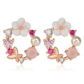 Sweet flower earrings for women alloy rhinestone blue