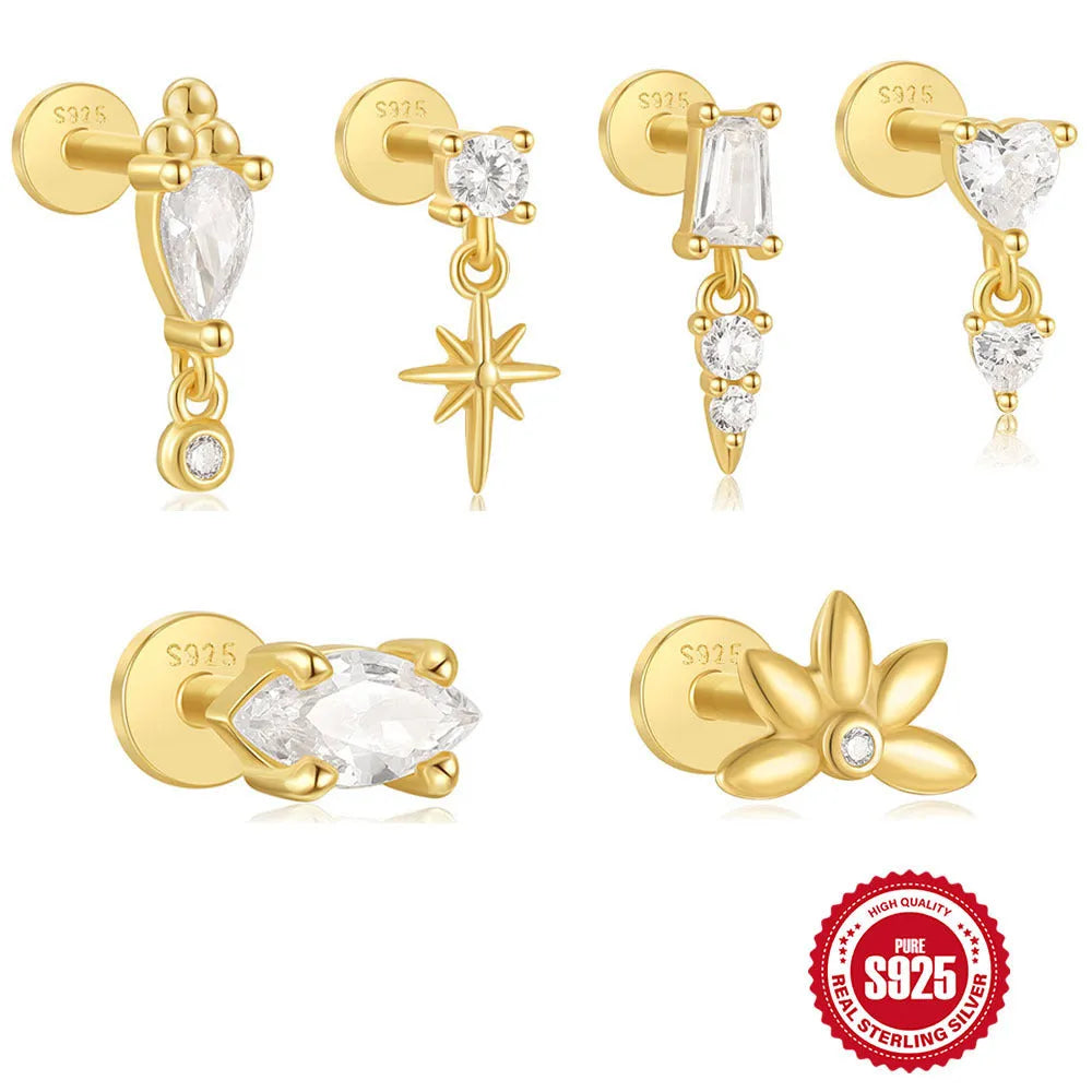 Sterling silver tassel ear studs with gold electroplating and XINGX inlaid detailing