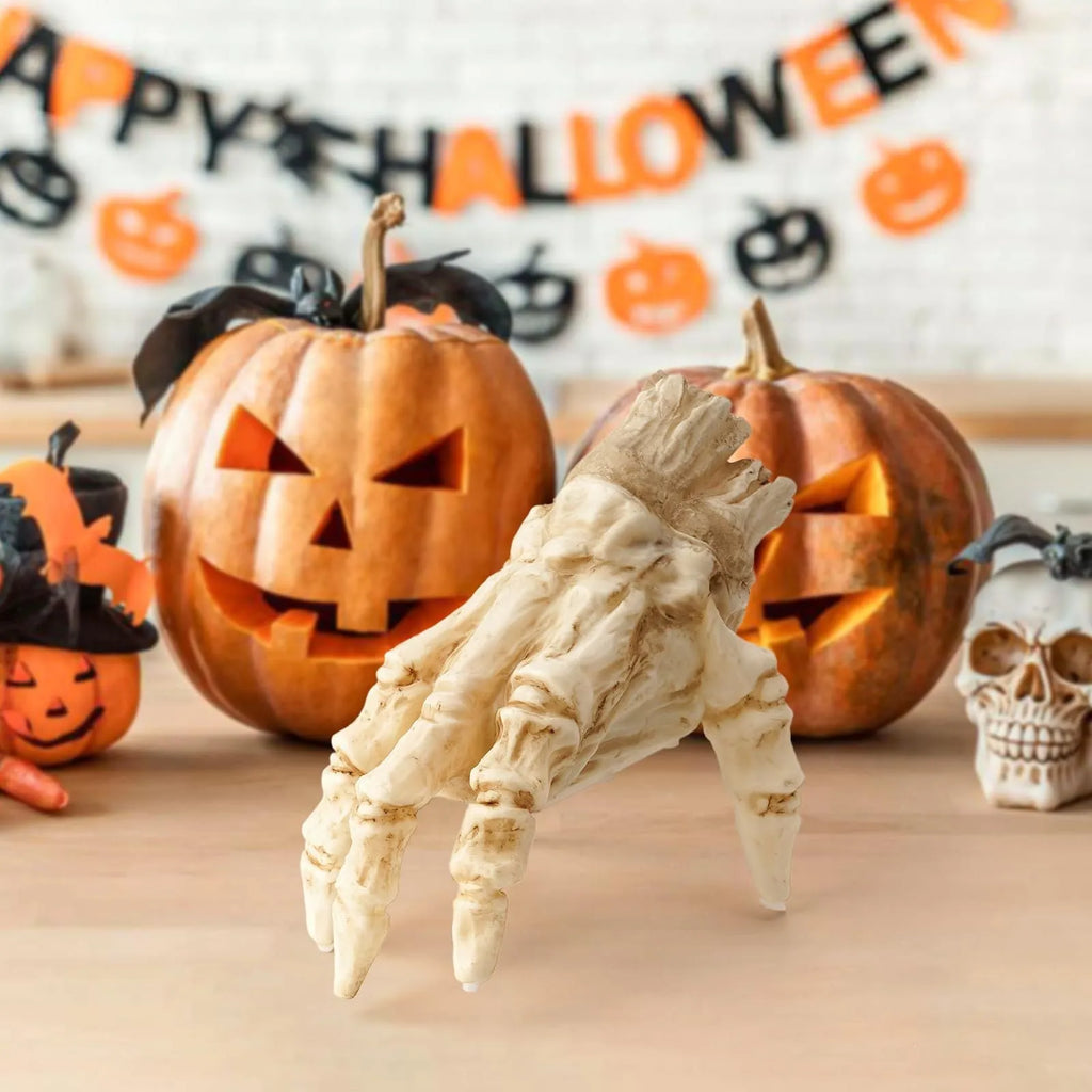 Halloween electric luminous crawling hand made of realistic vinyl with glowing lights on a floor