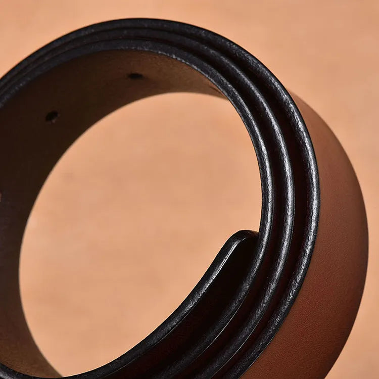 Top layer cowhide belt with alloy oval pin buckle, black, 2-4cm width, single belt loop