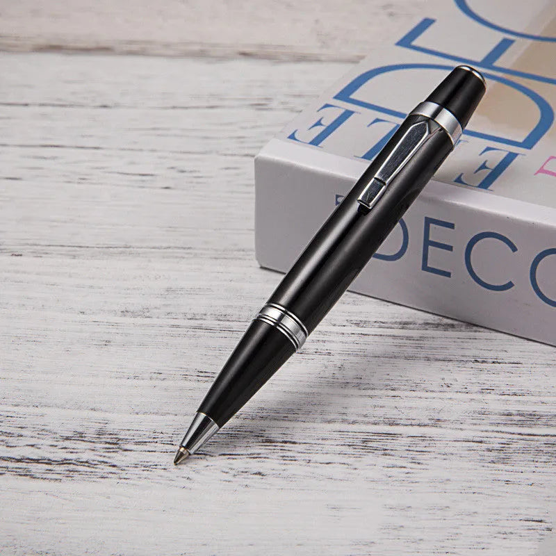 Black metal rotating ballpoint pen with compact 112mm design for business writing