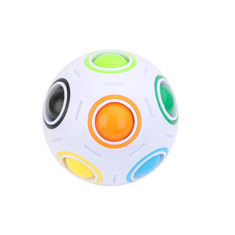 Rainbow coloured ball puzzle toy showing 11 moveable balls inside 7cm plastic sphere