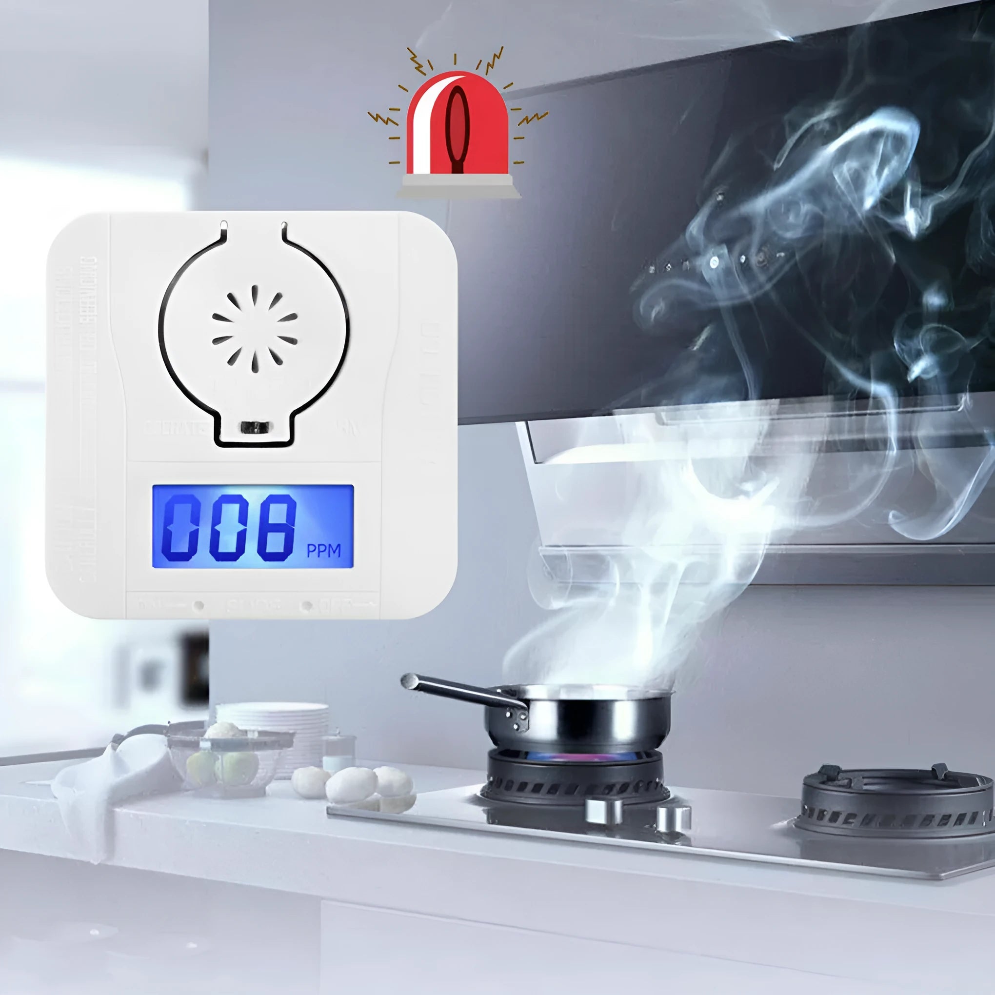 White wireless wall-mounted carbon monoxide alarm for home safety