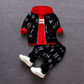 Red and white long sleeve children's clothing set made from polyester and vinylon blend fabric