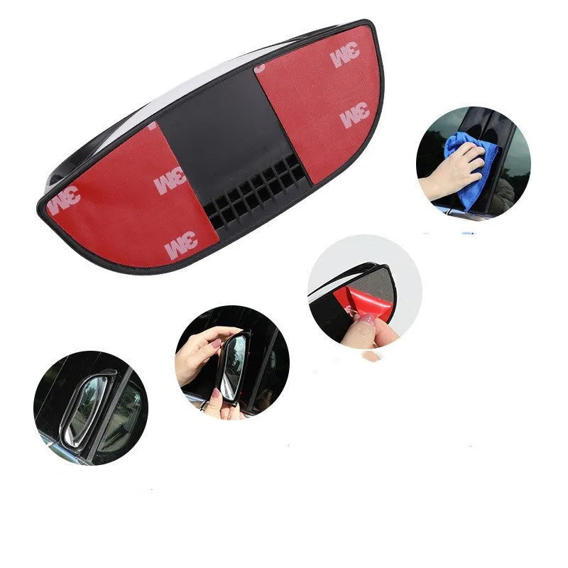 Black universal wide angle car rearview mirror with two-row surface measuring 126x48x46mm