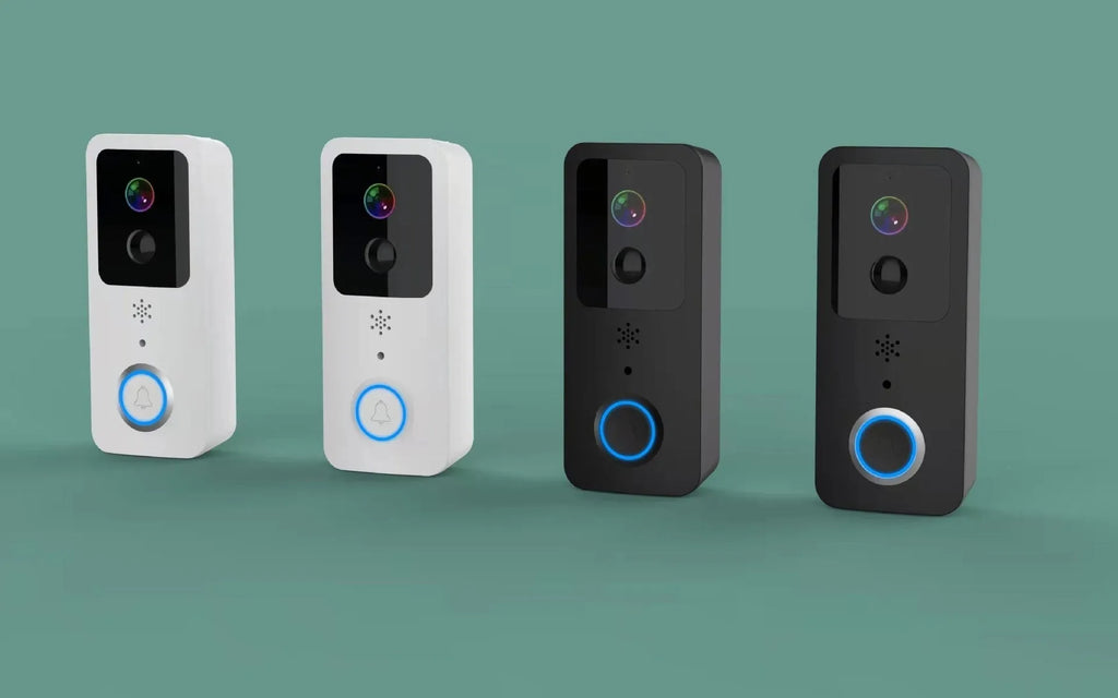 Black and white smart waterproof visual doorbell with HD camera for remote app intercom.
