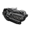 Black LED motorcycle headlight unit showing dimensions of 267mm width and 127mm height.
