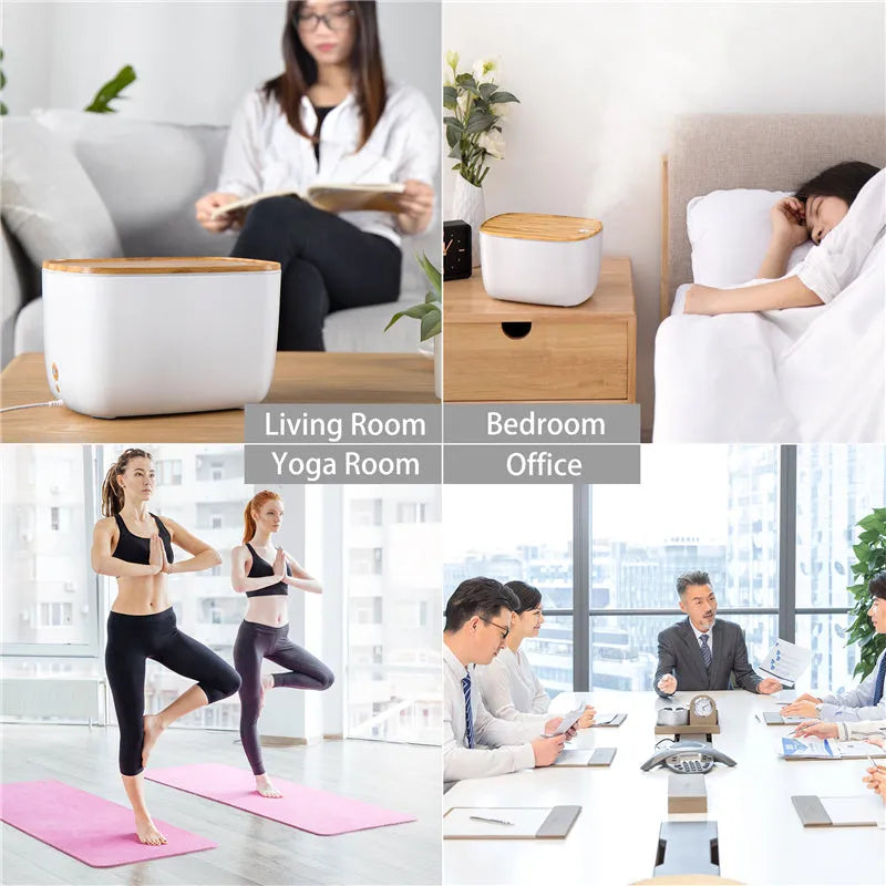 GX-22K compact white household humidifier and aromatherapy diffuser with night light on a wooden surface