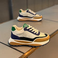 Men's thick sole retro lace-up casual shoes in synthetic leather, shown in beige red colour.