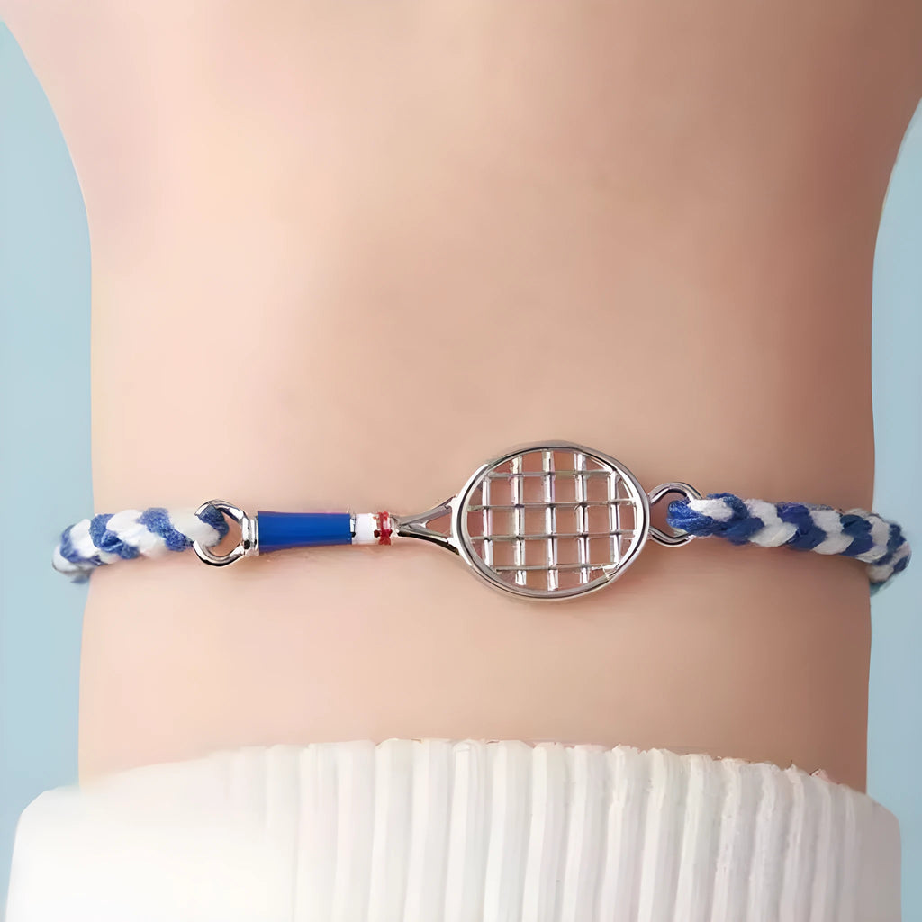 Copper woven wristband with retro blue and white rope, dream catcher and eight-pointed star geometric design