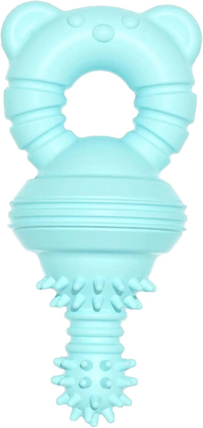 Blue durable rubber dog chew toy with textured concave-convex cleaning surface for aggressive chewers.