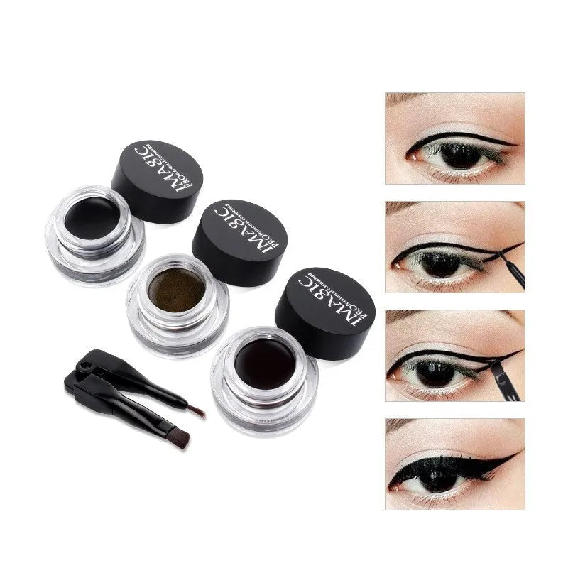 Three brush pen eyeliners in colours E01, E02, and E03 for big eye makeup definition