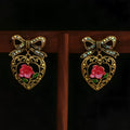 Copper alloy inlaid zirconium love heart rose bow hollow pattern earrings women Chinese style