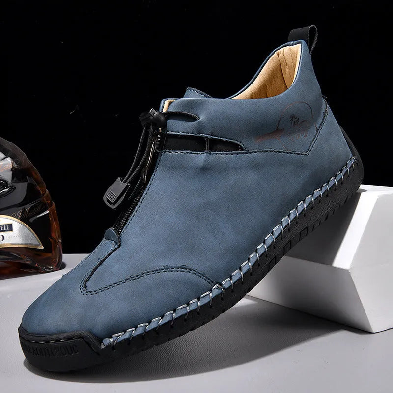 Men's casual leather shoes in four colours with round toe and mid heel height