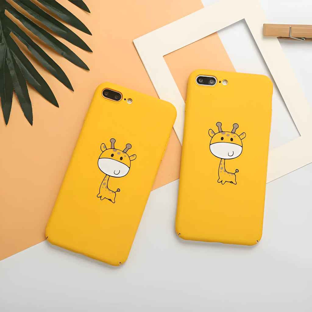 Yellow patterned plastic phone case for iPhone models 6 through X displayed on a solid background.