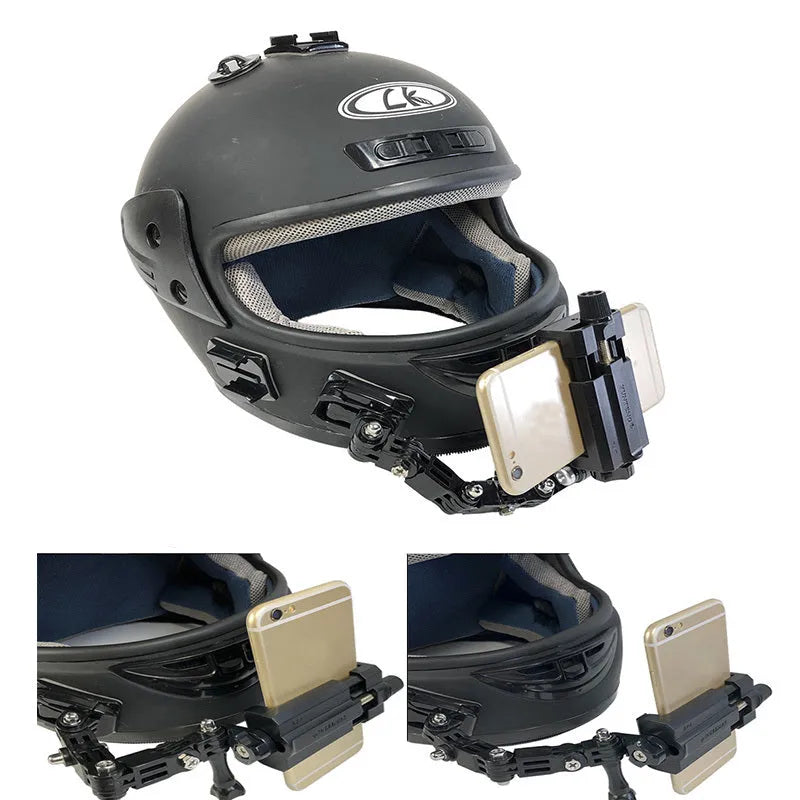 Black ABS stainless steel camera bracket for motorcycle helmet mobile phone holder