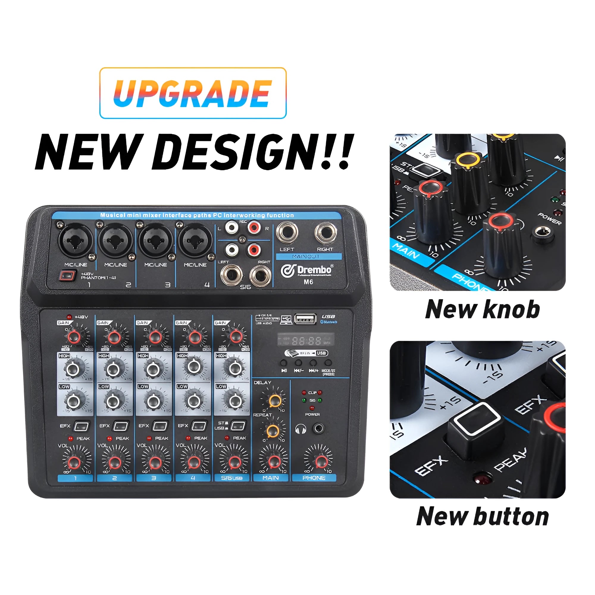 Small portable audio mixer with PVC housing for KTV singing, recording, and live broadcast use