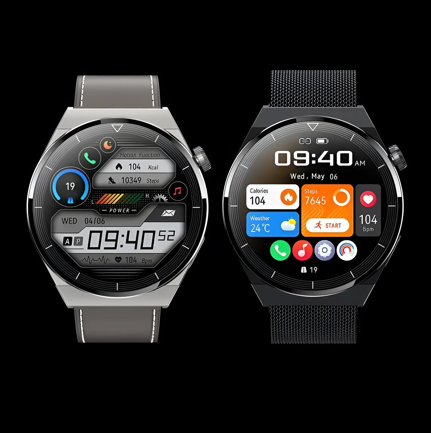 Android smart watch with round 1.36 inch display, Bluetooth calling and NFC access control on silicone strap