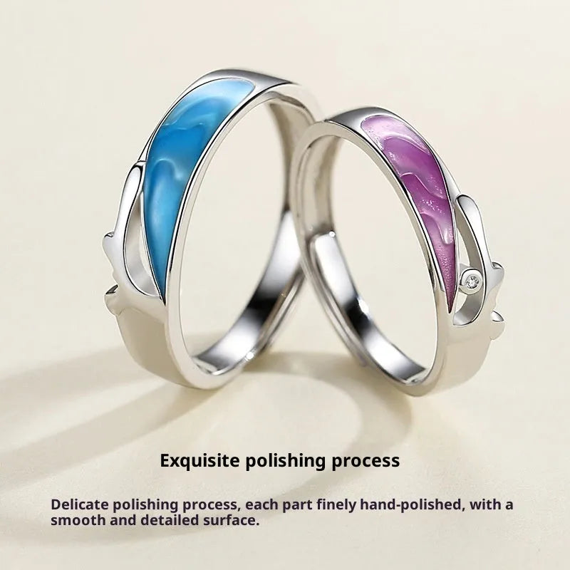 Student minimalist couple rings adjustable 925 silver epoxy finish geometry shape natural style