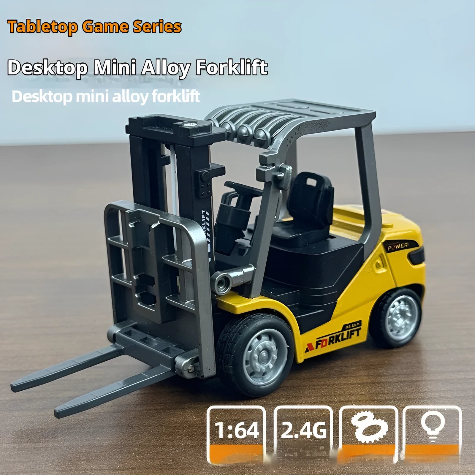 Alloy remote control mini forklift at 1:64 scale for desktop play