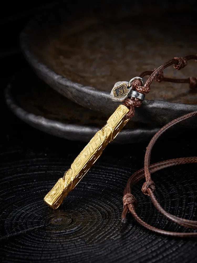 Handmade sterling silver men's necklace with 24K gold inlay gemstone detail full gold wrap style